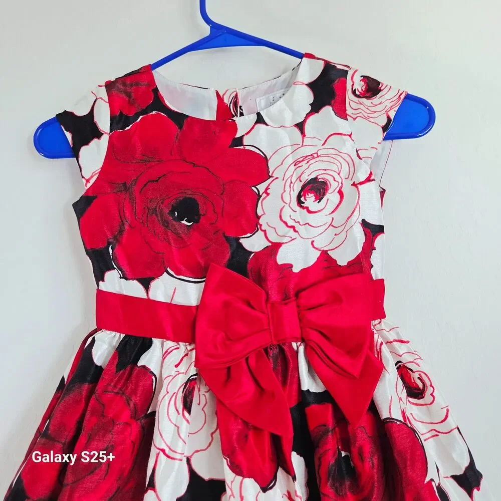 Gymboree Dressed Up Red Floral Rose Holiday Party Dress Girls Size 6